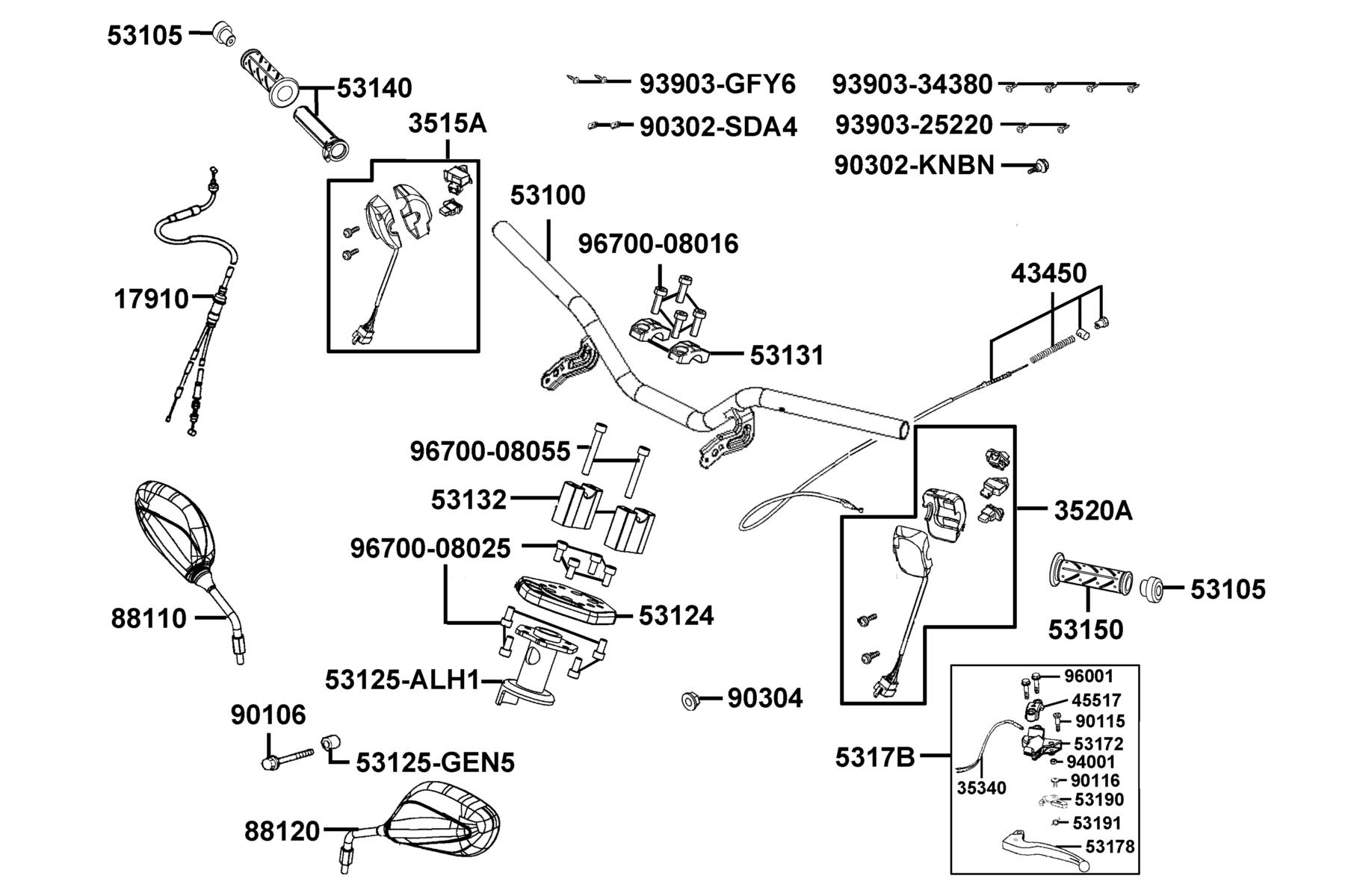 SUPER 8 50X (2020) Handle Steering ● Handle Cover parts diagram